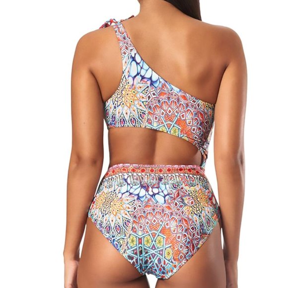 LA MODA CLOTHING One Shoulder Cutout One Piece Swimsuit in River Bed - Picture 2 of 3